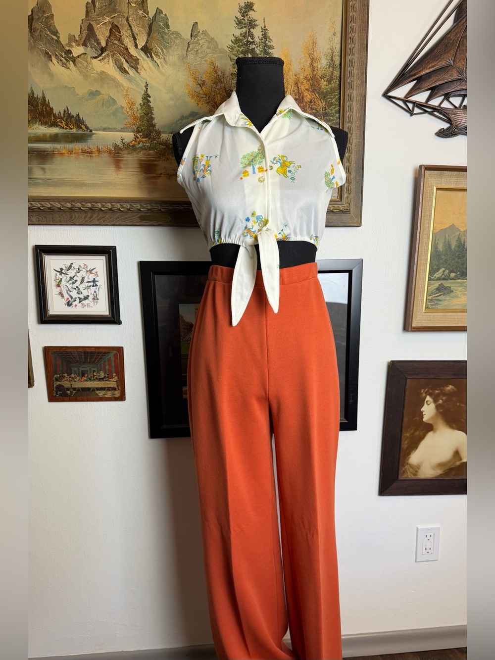 Vintage 1960s/70s JANTZEN Orange High-Rise Polyester Flared Pants Size XS-M